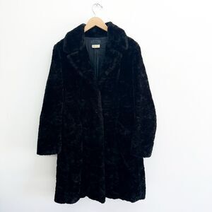 Zara Woman Vintage Made in Spain Black Faux Fur Midi Length Coat